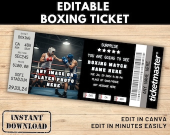 Editable Boxing Ticket, Boxing Tickets, Surprise Gift, Editable Boxing Match Tickets, Sports Event, Personalized Stub, Printable Ticket