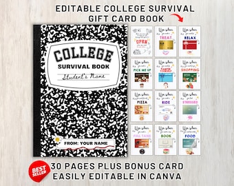 College Survival Kit Book Printable Gift Card Holder for College Students, High School Graduation Gift Card Holder, College Care Packages