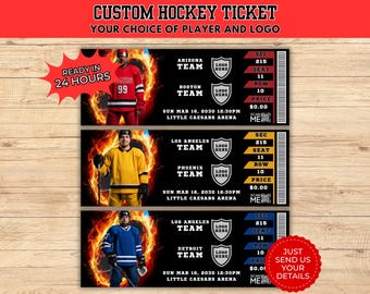 Hockey Tickets, Custom Hockey Tickets, Sports Tickets, Hockey Game Tickets, Event Gift, Sports Tickets, Personalized Ticket, Hockey Ticket