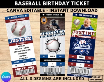 Baseball Ticket Birthday Invitation, Baseball Invitation, Birthday Sports Ticket, ANY Age, DIGITAL Editable Printable Invite - Edit Canva
