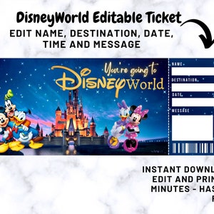 Surprise Disneyland Ticket, Disneyworld Ticket, Editable Ticket, Surprise Reveal Ticket Gift, Instant Download, Theme Park ticke image 3