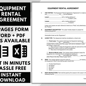 Equipment Rental Agreement Template, Equipment Rental Contract, Professional Event Equipment Rental Contract, Editable Rental Agreement