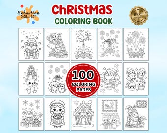 100 Dibujos Navideños para Colorear, Libro de Dibujos Navideños para Colorear, Láminas Navideñas para Colorear, Dibujos de Invierno para Colorear, Dibujos Navideños para Colorear para Niños