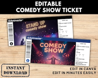 Druckbare COMEDY SHOW Überraschungskarte, Stand Up Comedy Event Einladung, bearbeitbares Ticket, Comedy Show Überraschungskarte, Geschenkkarte