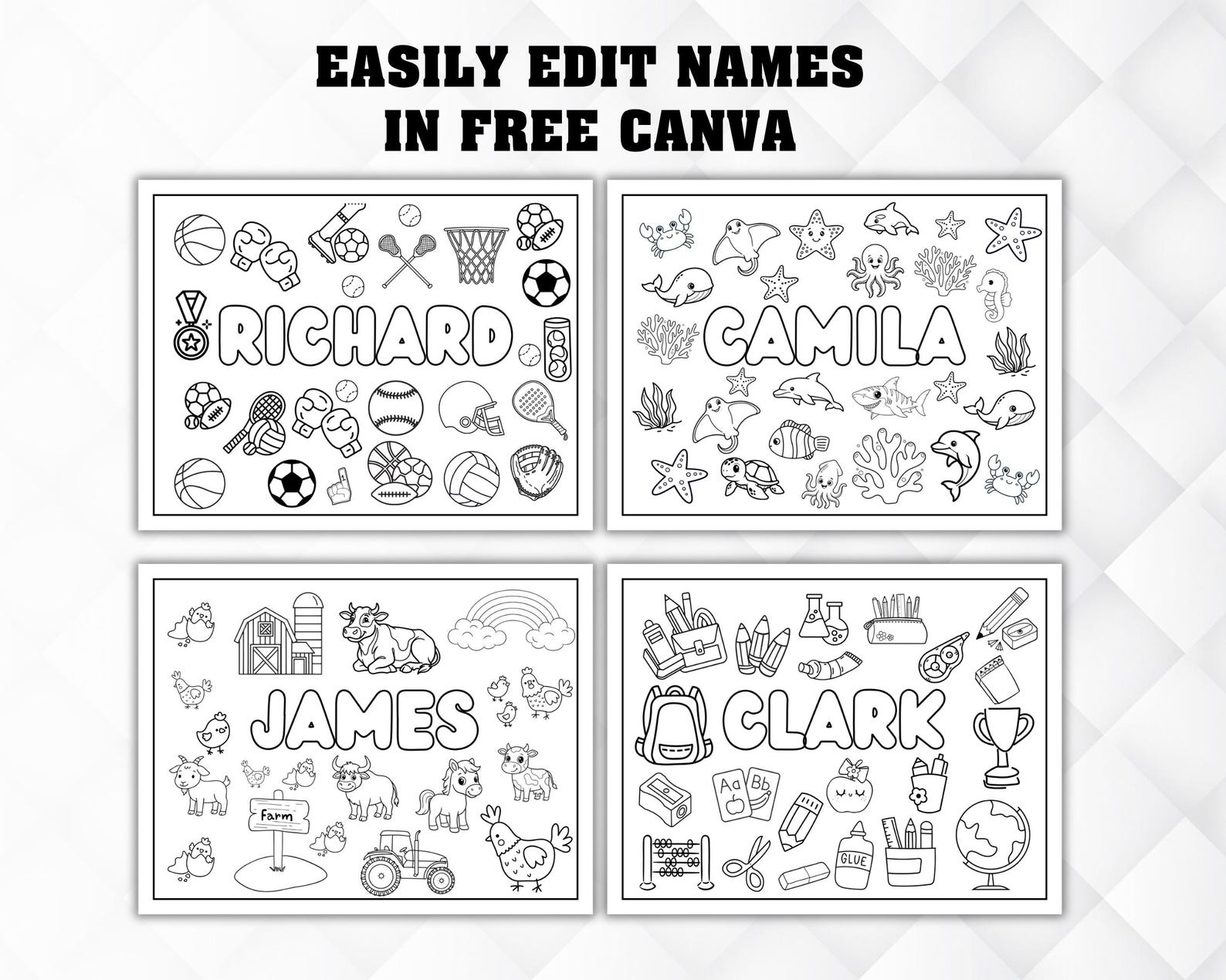 Custom Name Coloring Pages, Kids Activity Coloring Pages, 8.5x11 ...