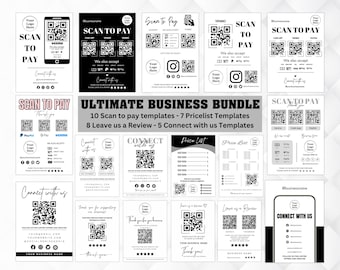 Bearbeitbares Zahlungsschild-Vorlagenpaket, druckbares Scan-To-Pay, Qr-Code-Social-Media-Zeichen, kleine Business-Canva-Vorlage, Venmo, CashApp