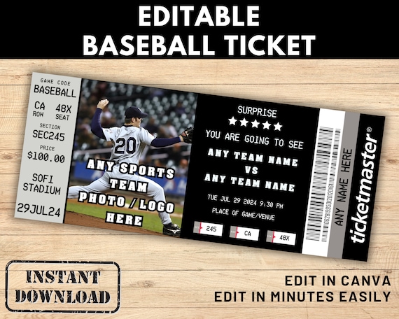 チケット、スポーツ、野球 編集可能な野球チケット、スポーツチケット、野球サプライズチケット