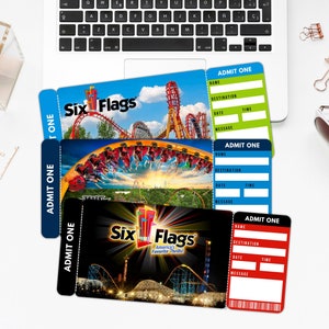 Printable SIX FLAGS Surprise Gift Ticket. Boarding Pass. Trip Ticket ...