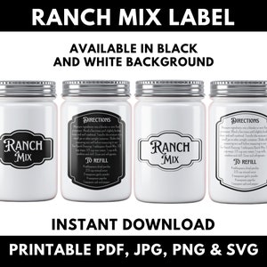 Printable Ranch Mix Label, Pantry Label, Kitchen Label, Ranch Label Printable, Ranch Dry Mix Label, Mix Labels, Printable Kitchen Labels