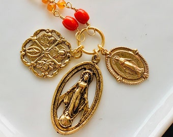 Religious Medals, Religious Necklace, Prayer Necklace, Gold Medallion Necklace