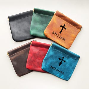 Personalized Leather Rosary Pouch Coin Purse Change Purse Confirmation Gift First Communion Gifts Travel Jewelry Pouch Makeup Pouch