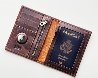 Funda de cuero para pasaporte AirTag, funda de cuero personalizada para pasaporte, estuche personalizado para despedida de soltera, regalo para dama de honor, regalo de viaje