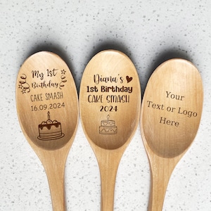 First Birthday Cake Smash Personalized Spoon Custom Engraved Wooden Stirring Spoon Custom Text Anniversary Birthday Cooking Wedding Gift
