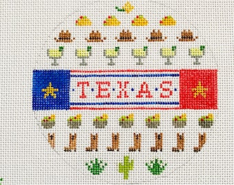 Texas Icons Round - Hand Painted Needlepoint Canvas