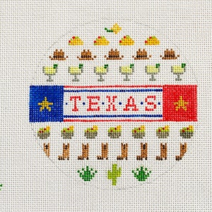 Texas Icons Round Hand Painted Needlepoint Canvas image 1