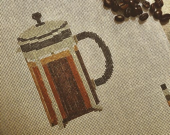 French Press Coffee Hand Painted Needlepoint Canvas