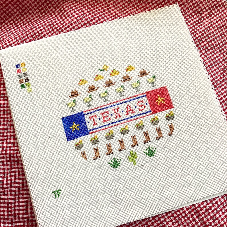 Texas Icons Round Hand Painted Needlepoint Canvas image 2