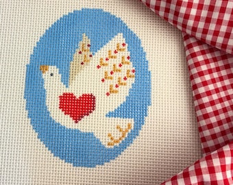 Heart in Dove - Hand Painted Needlepoint Canvas