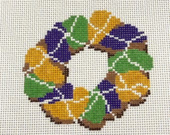 Mardi Gras King Cake  -  Hand Painted Needlepoint Canvas