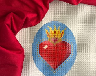 Heart in Flame - Hand Painted Needlepoint Canvas