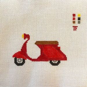 Vespa Scooter Hand Painted Needlepoint Canvas - Red