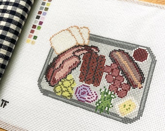 Texas BBQ Platter - Handpainted Needlepoint Canvas