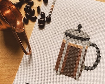 French Press Coffee Hand Painted Needlepoint Canvas