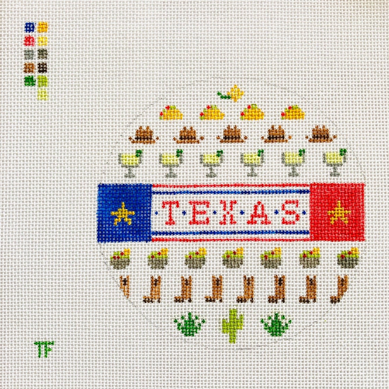 Texas Icons Round Hand Painted Needlepoint Canvas image 1