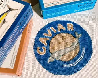 Caviar Tin  - Hand Painted Needlepoint Canvas