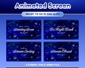 Midnight Flutter Animated Stream Screen for Twitch, Blue Mystical Twitch Overlay, Animated Flying Butterfly Stream Asset, Aesthetic Scene