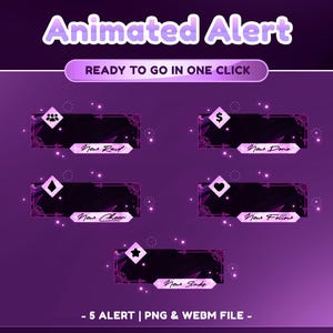 Violet Shimmer Animated Stream Alert for Twitch, Youtube, Vtuber Theme Purple, Dark Color, Crystal Alert, Overlay Glow, Animated Shiny