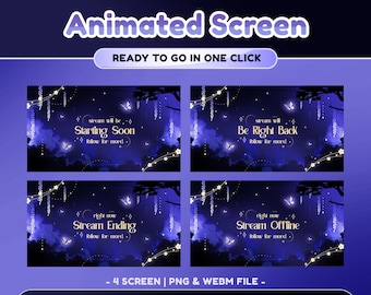 Mystic Night Animated Stream Screen for Twitch, Butterfly Theme, Floating Lights Overlay, Mystical Forest Screen, Blue And Purple Theme