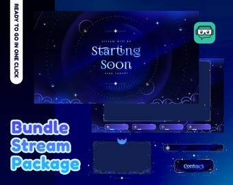 Sapphire Skyline Animated Stream Pack for Twitch, Youtube | Galaxy Theme | Astro | Dark Color | Panel | Overlay | Cute | Blue | Celestial