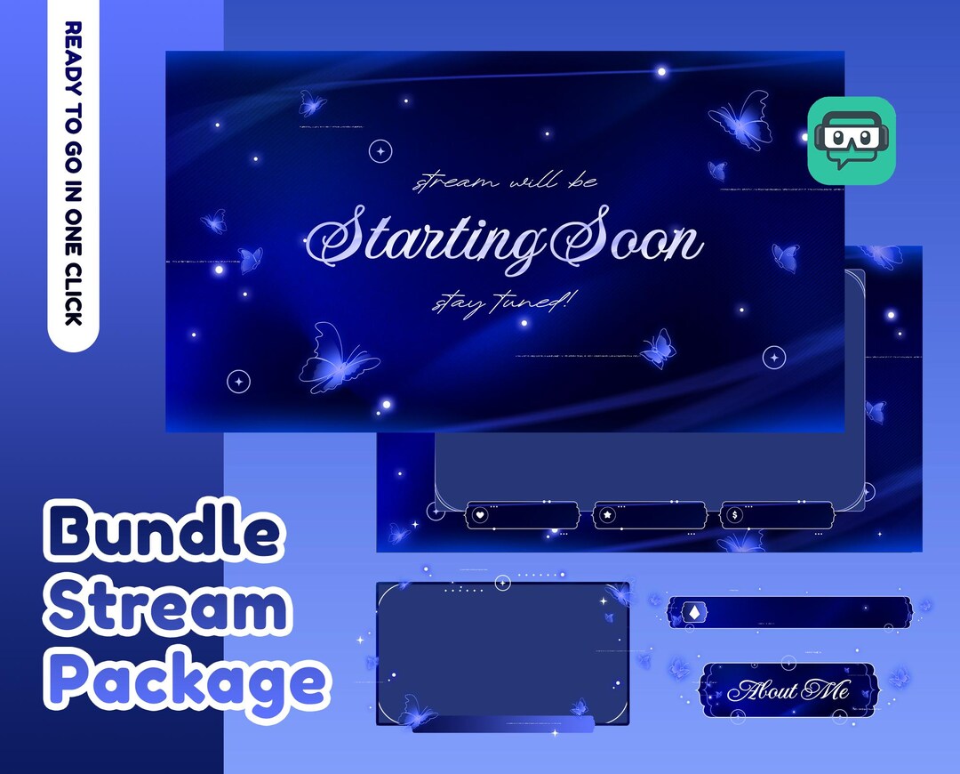 Midnight Flutter Animated Stream Pack for Twitch Bundle, Blue Magic ...
