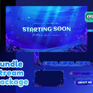Deep blue ocean Animated Stream Pack for Twitch, Youtube, Blue Twitch Overlay , Sea Overlay, Panel, Transition, Alert, Watery Theme Twitch