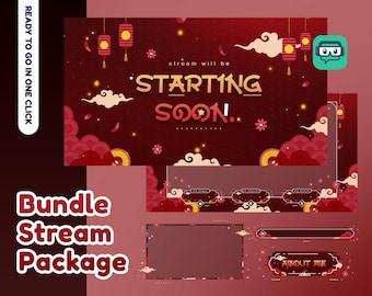 Chinnes Fortune Animated Stream Pack for Twitch Youtube, Chinese New Year, Lantern Festival, Red Gold Overlay, Asian Style, Cultural Design