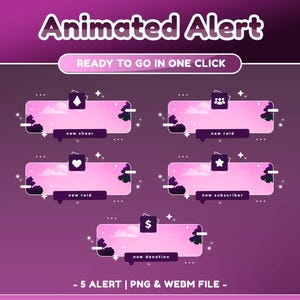 Dreamy sunset Animated Stream Alert for Twitch, Pink Stream Alert, Aesthetic Overlay, Kawaii Twitch, VTuber Stream Assets, Mountain Scape