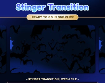 Moonbeam Garden Animated Stinger Transition for Twitch, Youtube, Kick, Animated Transition, Bat Transition, Horror Twitch Transition, Blue