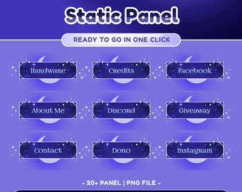 Mondlit Flutter Static Stream Panel für Twitch, Nachthimmel Panel Overlay, Blau Lila Twitch Panel, Verträumtes Stream Panel, Mond und Sterne Panel
