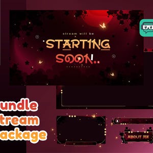 Sakura Glimmer Animated Stream Pack für Twitch, Youtube | Japan-Thema | Sakura | dunkle Farbe | Tafel | Auflage | Niedlich | Rot | Kirschblüte
