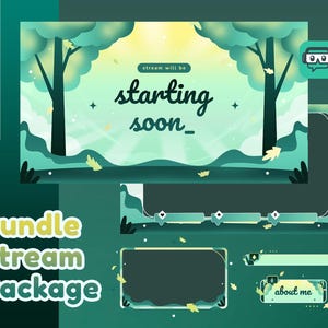 Morning Leaves Animated Stream Pack for Twitch Bundle, Cartoon Forest Background Overlay, Spring Vibes, Green Aesthetic, Whimsical Design