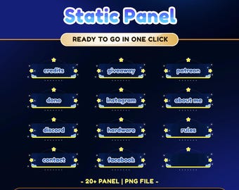 Cloudy Sky Static Stream Panel for Twitch, Youtube, Twitch Overlay Blue, Sky Night Panel, Transition, Cloud Star Twitch, Twitch Panel Blue