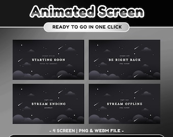 Silent Night Animated Stream Screen for Twitch Bundle, Floating Cloud Overlay, Midnight Sky Overlay, Shooting Star Screen, Dark Gray Screen