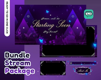 Magical Twilight Animated Stream Pack for Twitch, Purple Stream Overlay, Fantasy Overlay Design, Neon Butterfly Overlay, Ethereal Aesthetic