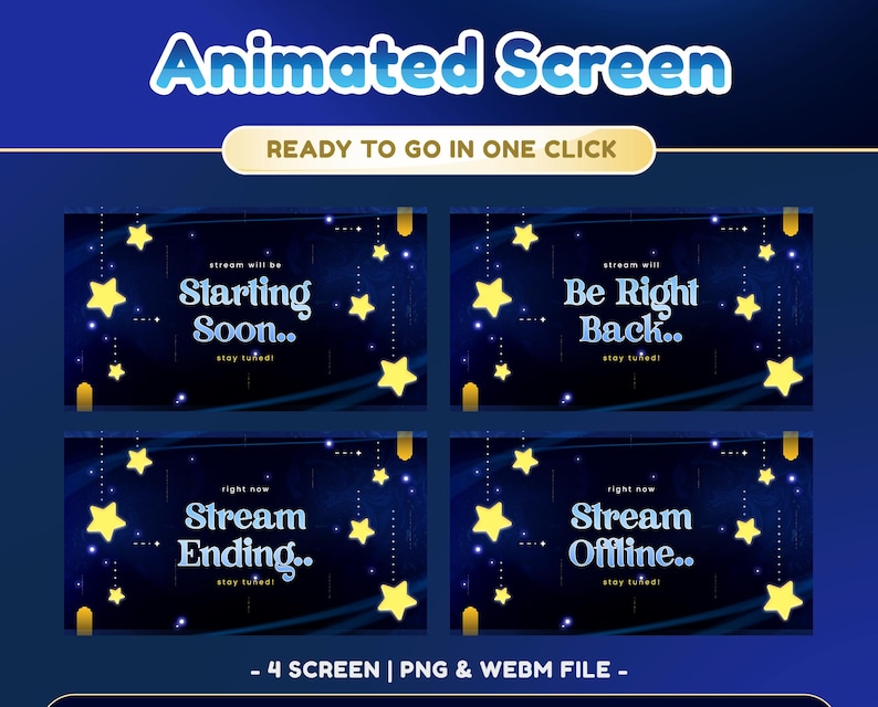 Stream Screen Blue Blue Starry Animated Stream Screen for Twitch, Night Sky Twitch Design ...