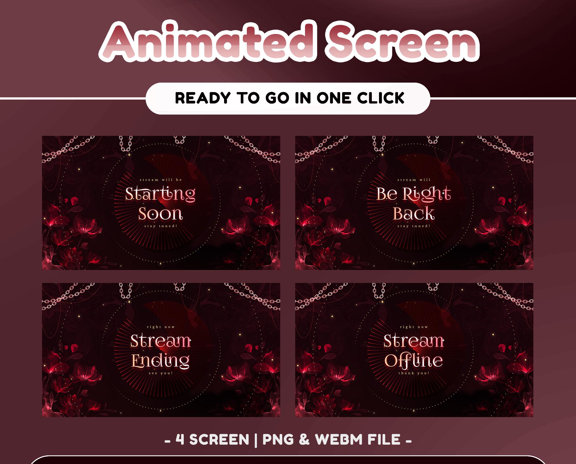 Red Flower Animated Stream Pack Twitch Bundle, Red Black Stream Overlay ...