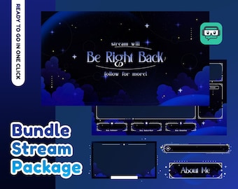 Cloud Circle Animated Stream Overlay Twitch Bundle, Night Sky Stream, Starry Stream Package, Elegant Stream Vtuber, Blue Galaxy Stream