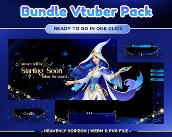 Heavenly Horizon Animated Vtuber Overlay for Twitch, Youtube | Celestial Theme | Astro | Dark Color | Panel | Overlay | Cute | Blue | Moon