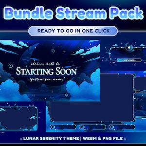 Lunar Serenity Animated Stream Pack for Twitch,Youtube | Galaxy Theme | Sky | Dark Color | Panel | Overlay | Cute | Blue | Celestial | Moon