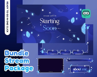 Crystal Atmosphere Animated Stream Pack voor Twitch-bundel, Galaxy-overlay, Crystal Twitch-overlay, blauw esthetisch, kosmisch, hemels, sterrenhemel